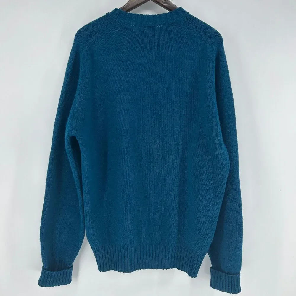 Vintage LL Bean Wool Fisherman Sweater Teal Pullover Made In Ireland Chunky